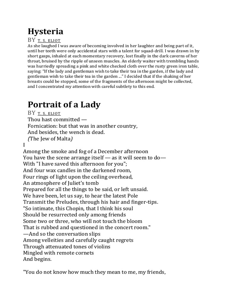 T S Eliot poems | PDF