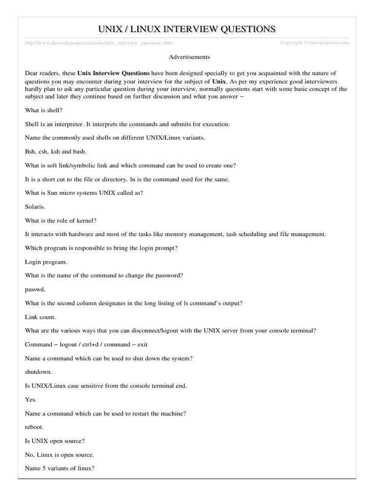 Unix Interview Questions Pdf