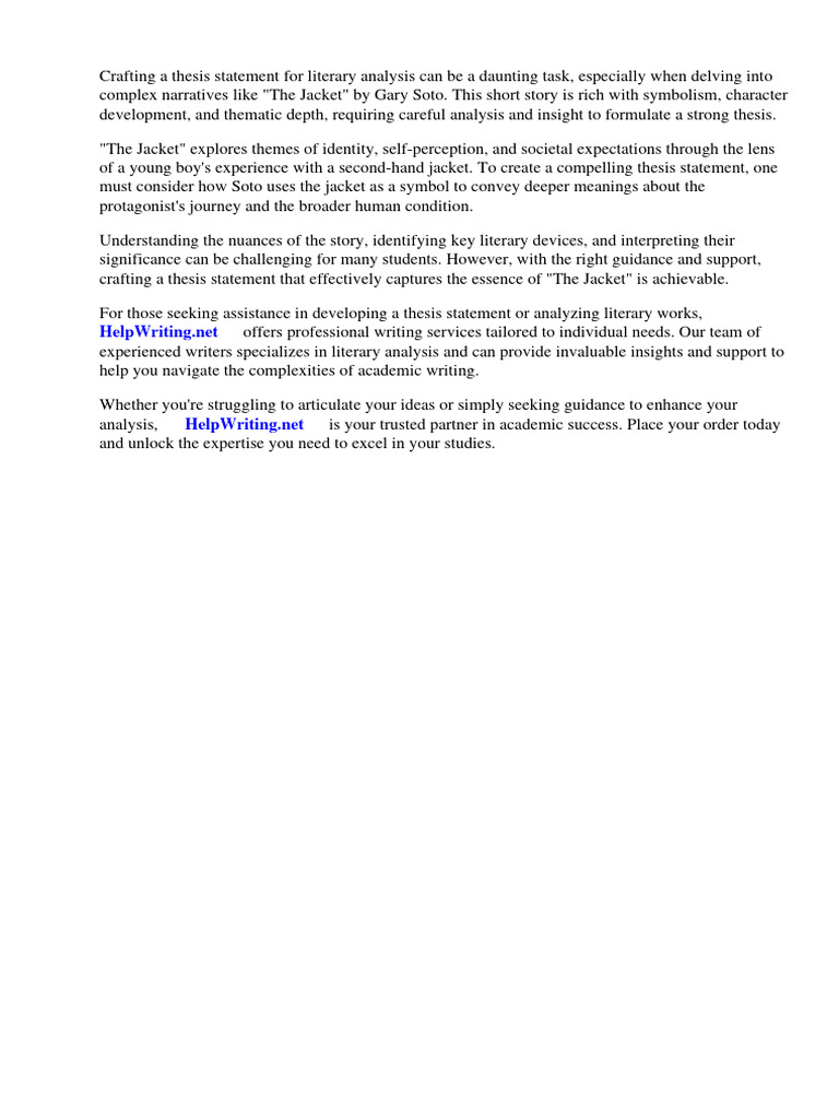 Thesis statement for the jacket by gary soto pdf