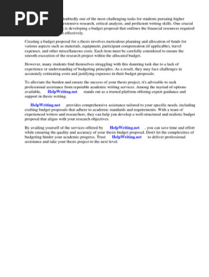 Thesis Budget Proposal Sample