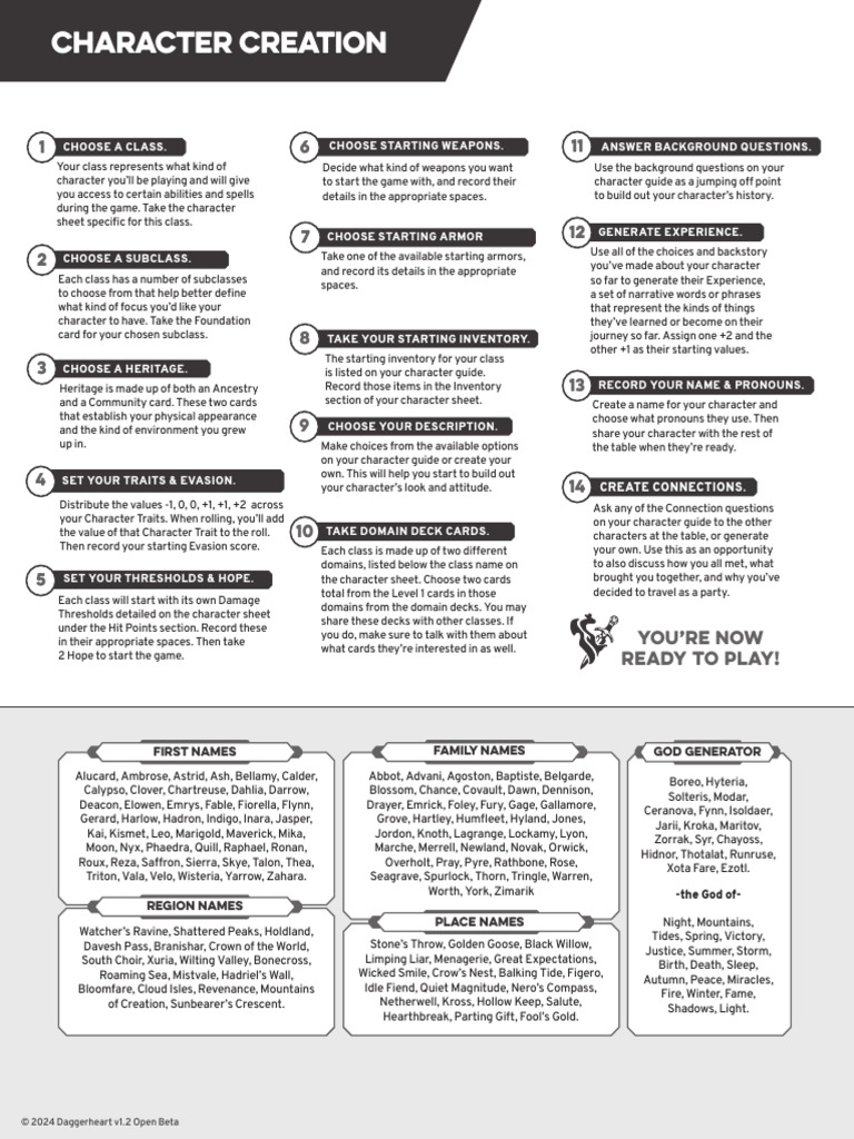 Daggerheart Character Creation Guide | PDF | Role Playing Games | Role ...