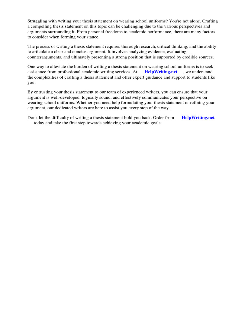 Thesis Statement On Wearing School Uniforms PDF Essays