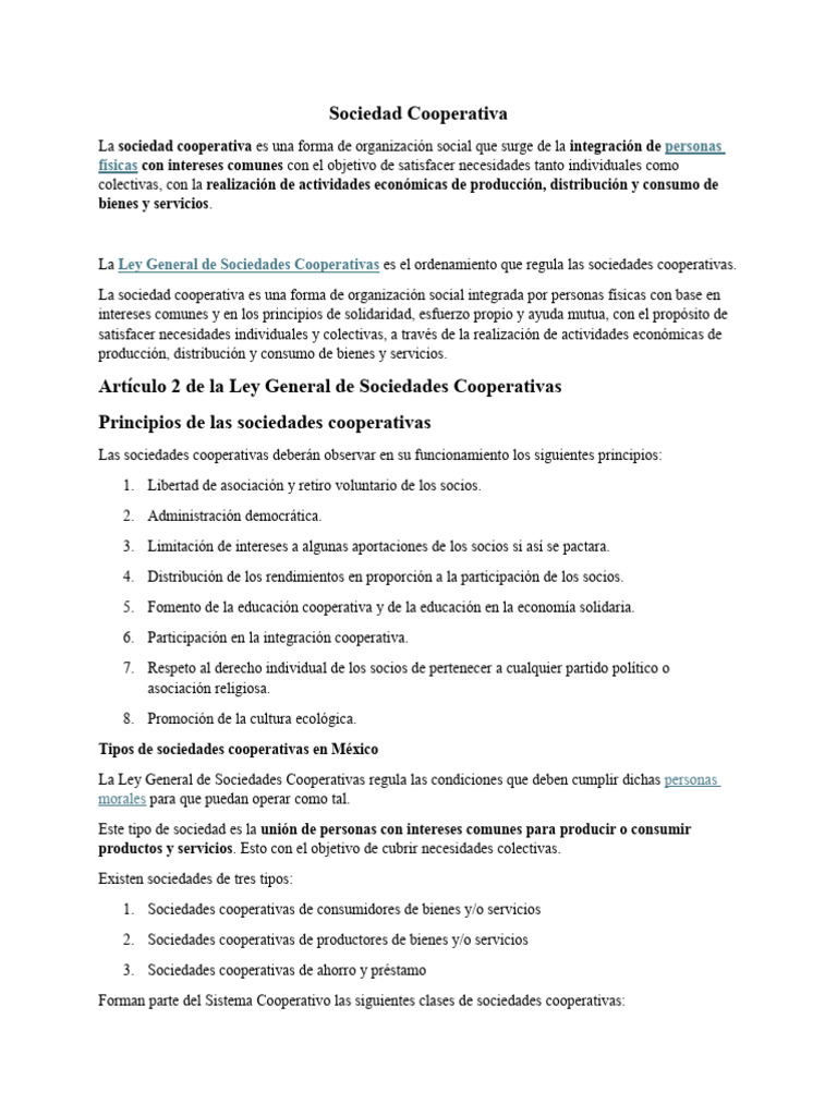 Caracteristicas de Sociedad Cooperativa | PDF | Cooperativa | Sociedad