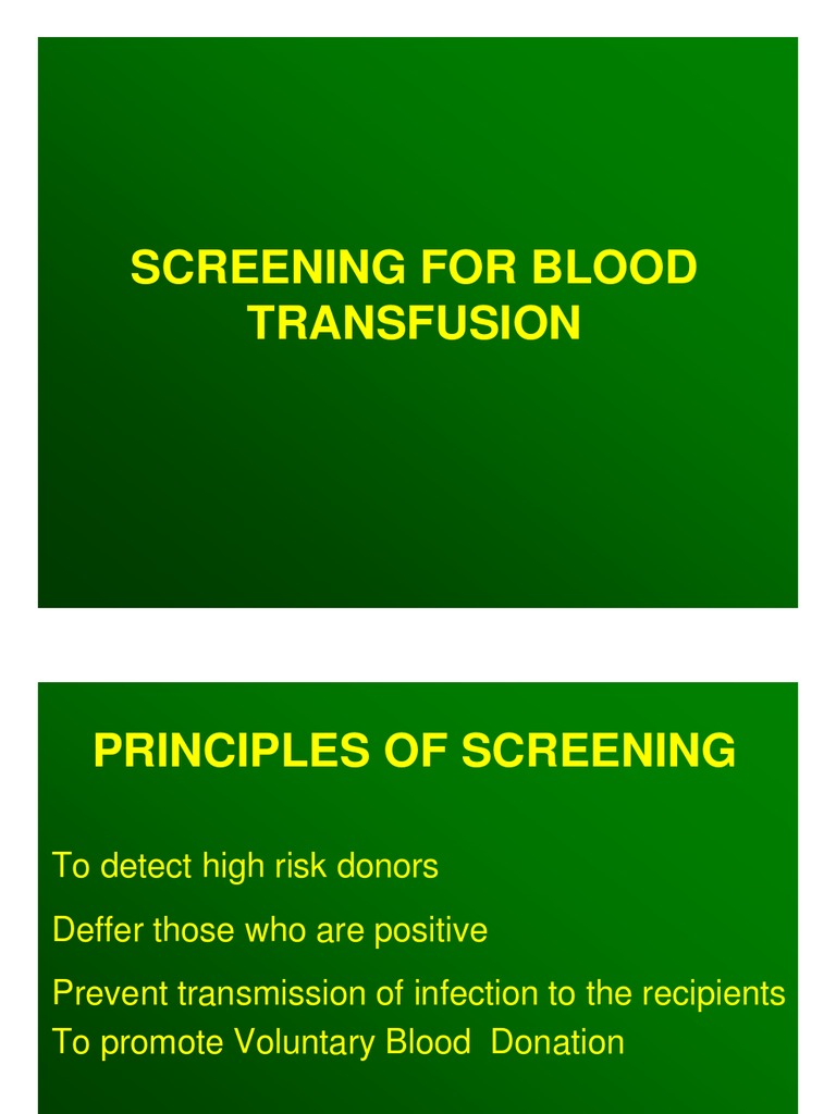 Screening For Blood Transfusion | PDF | Blood Donation | Infection