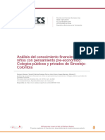 Análisis Del Conocimiento Financiero en Niños Con Pensamiento Pre-Económico: Colegios Públicos y Privados de Sincelejo-Colombia