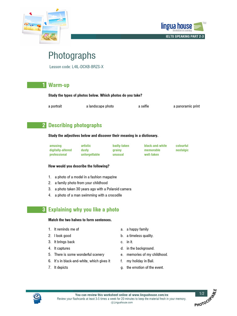 Photographs (IELTS Speaking Part 2-3) | PDF | Cognition | Cognitive Science