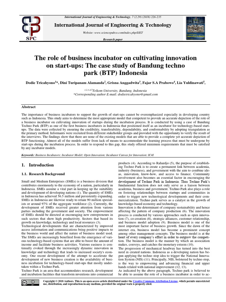 The Role Of Business Incubator Pdf Startup Company Small Business