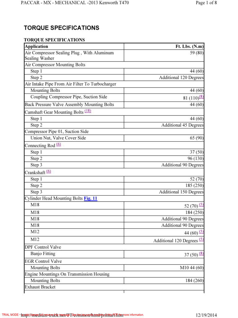 MX13 PACCAR Torque PDF Screw Pipe (Fluid Conveyance)