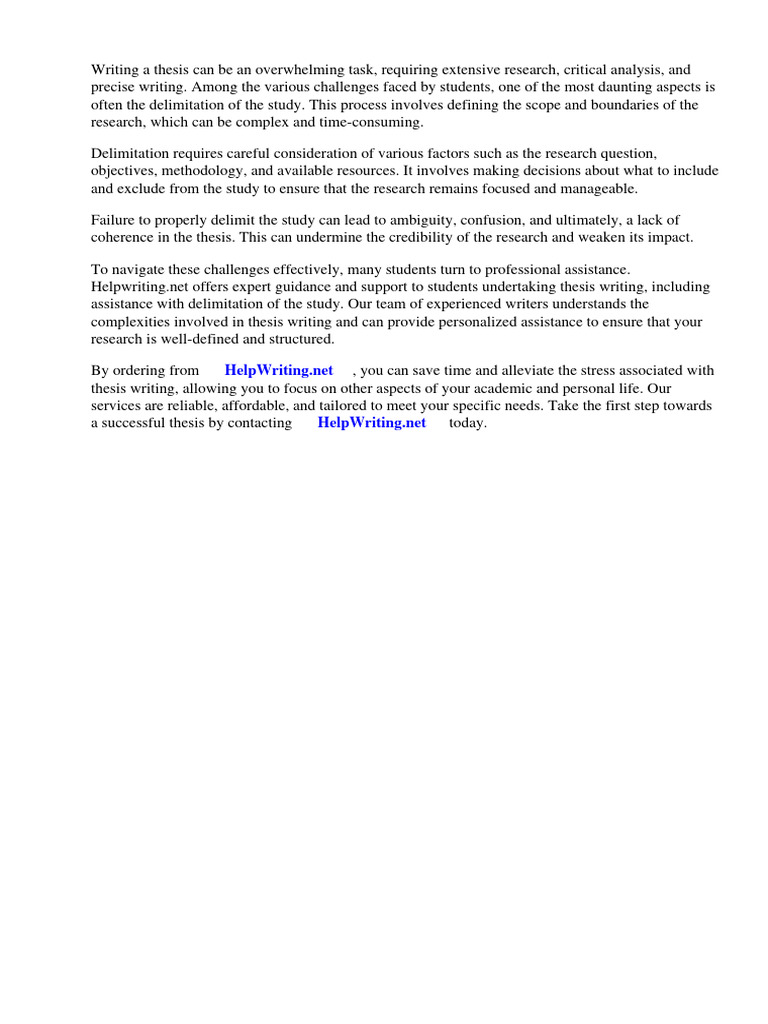 Delimitation of The Study Example Thesis | PDF | Thesis | Scope ...