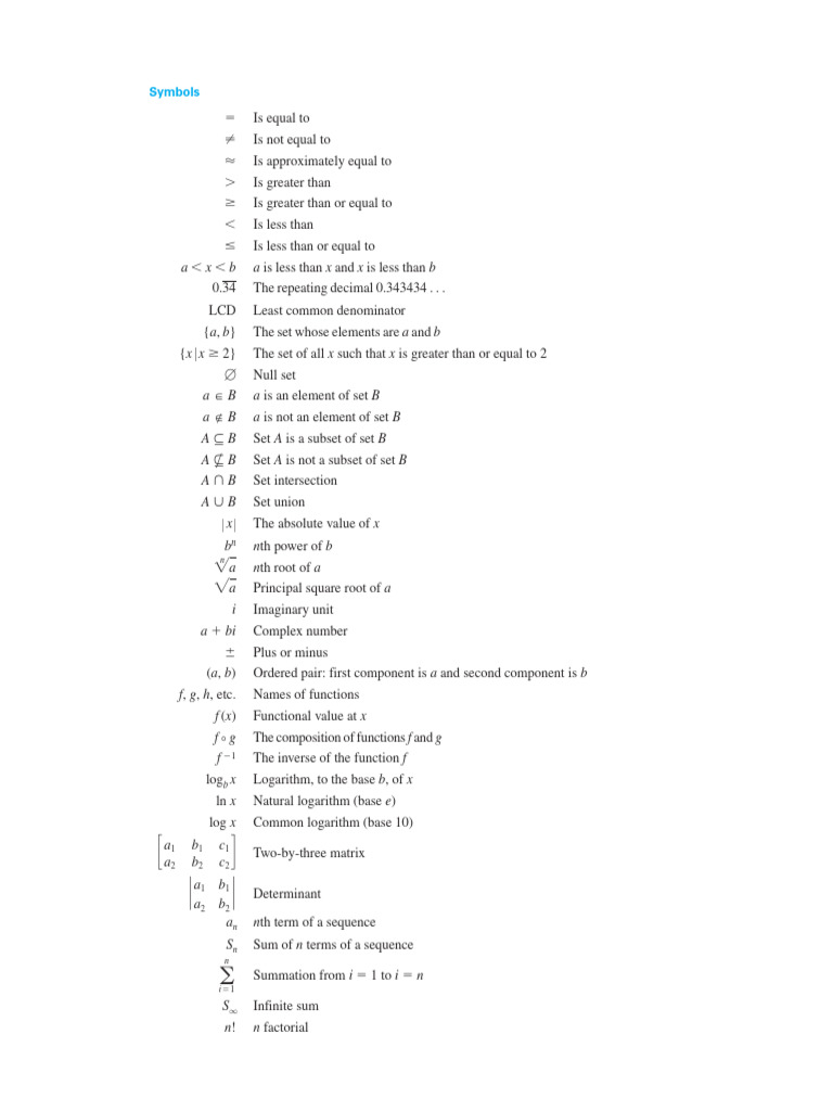Mathematical Symbols and Formulas Guide | PDF | Area | Mathematical ...