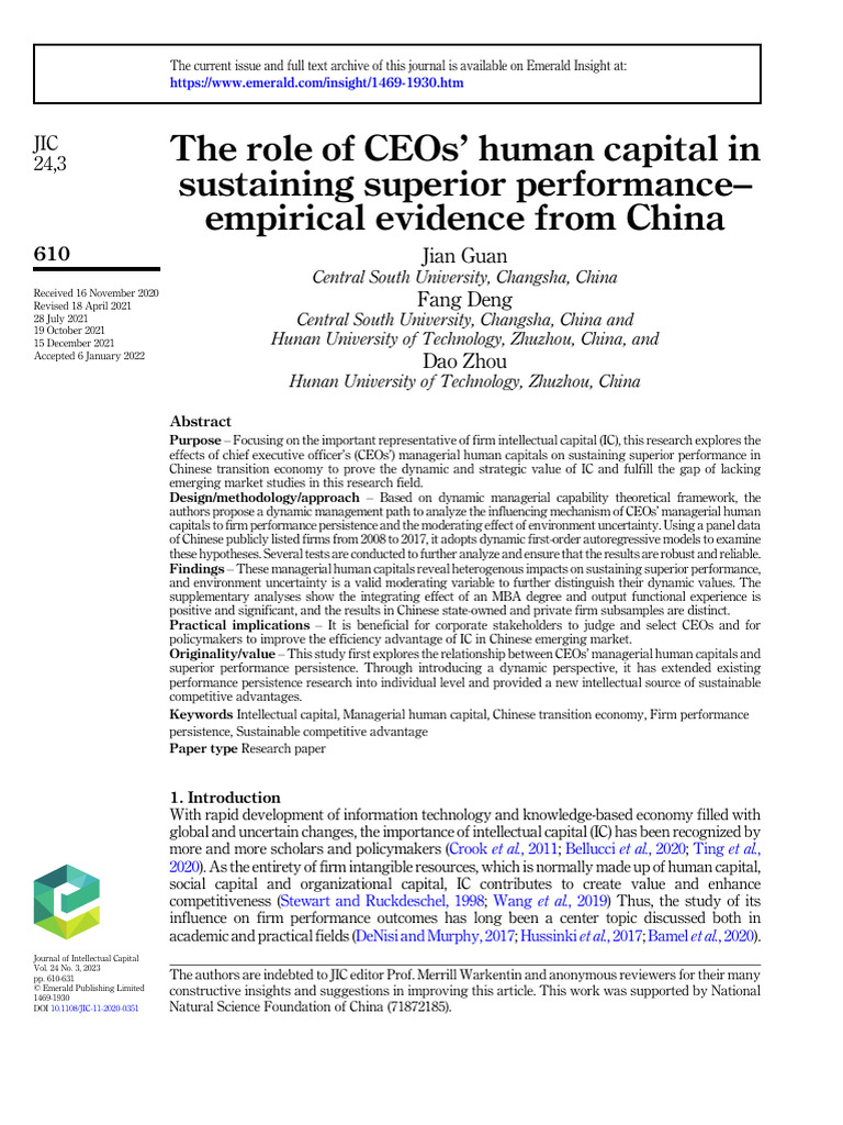The Role of CEOs' Human Capital in | PDF | Strategic Management | Human