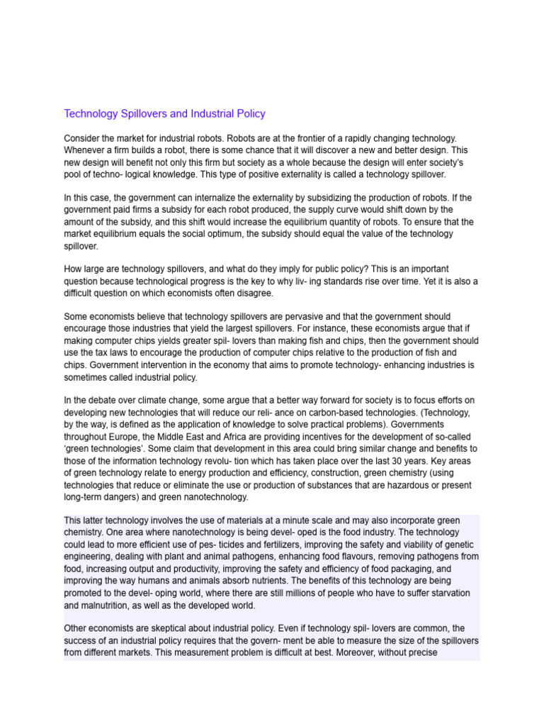 Technology Spillovers and Industrial Policy | PDF | Subsidy | Invention