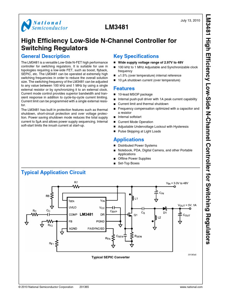 LM3481 Low-Side N-Channel Controller | PDF | Inductor | Electrical ...
