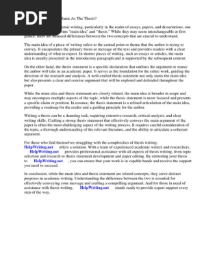 Is the Main Idea the Same as the Thesis