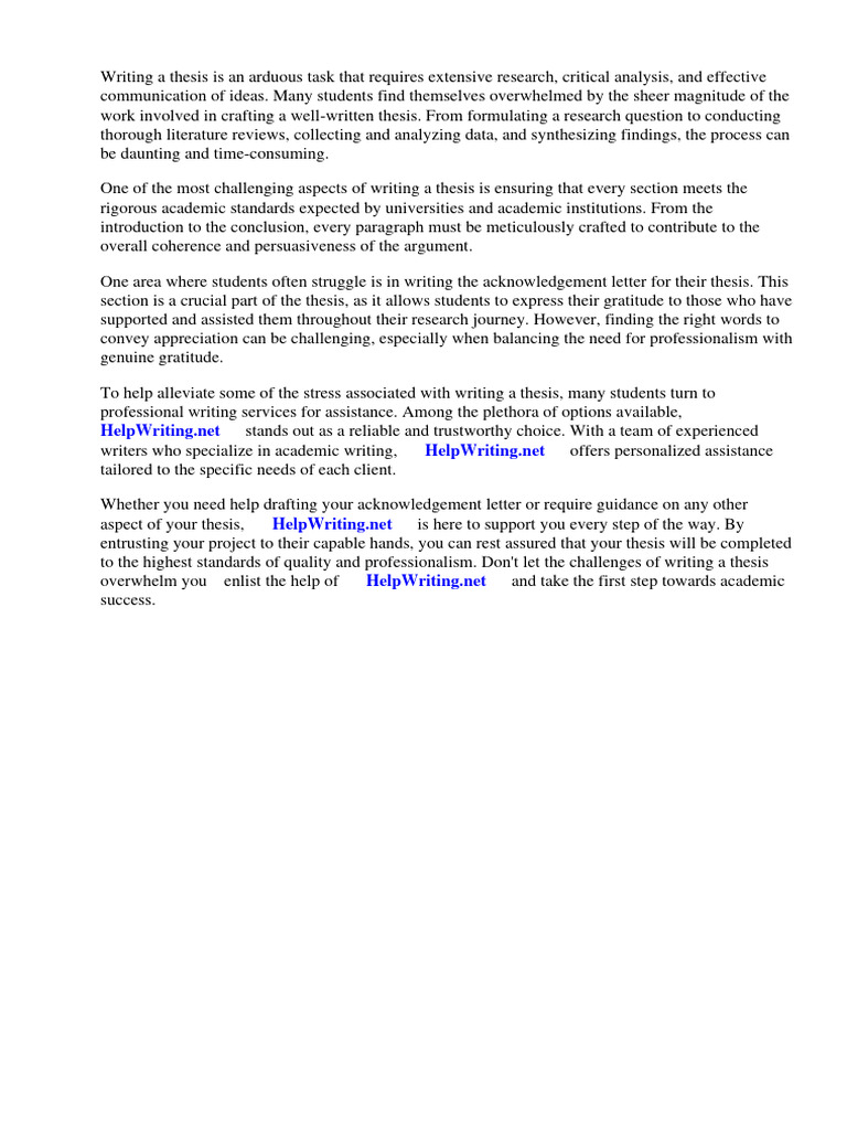 Acknowledgement Letter For Thesis Template | PDF | Thesis | Gratitude
