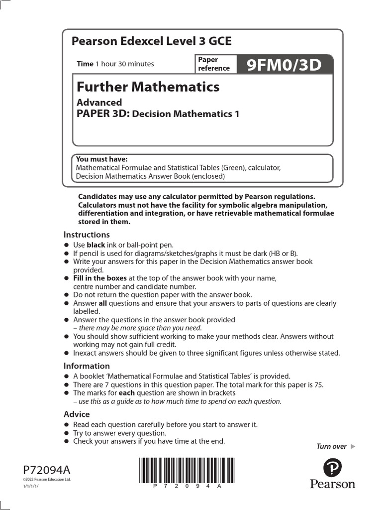3D A Level Decision Mathematics 1 QP | PDF | Linear Programming ...