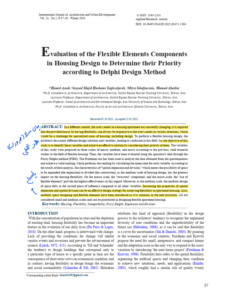 Evaluation Of The Flexible Elements Components In Housing Design To