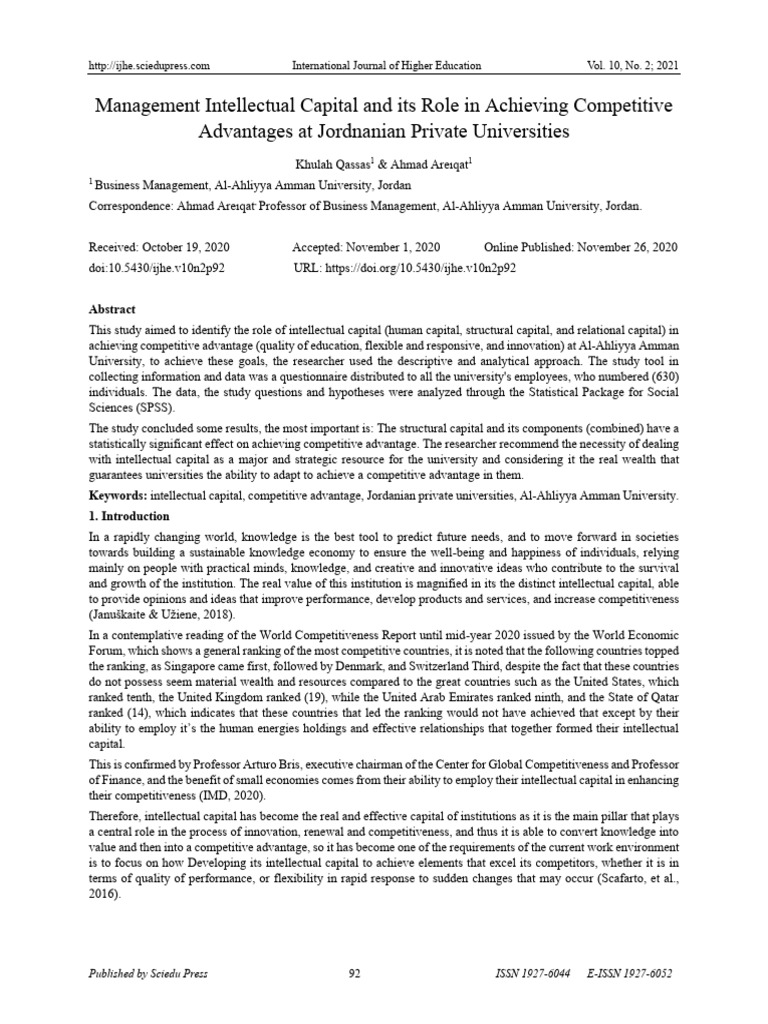 Intellectual Capital in Jordanian Universities | PDF | Student's T Test ...