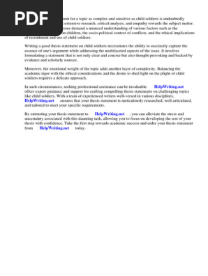 Good Thesis Statement for Child Soldiers