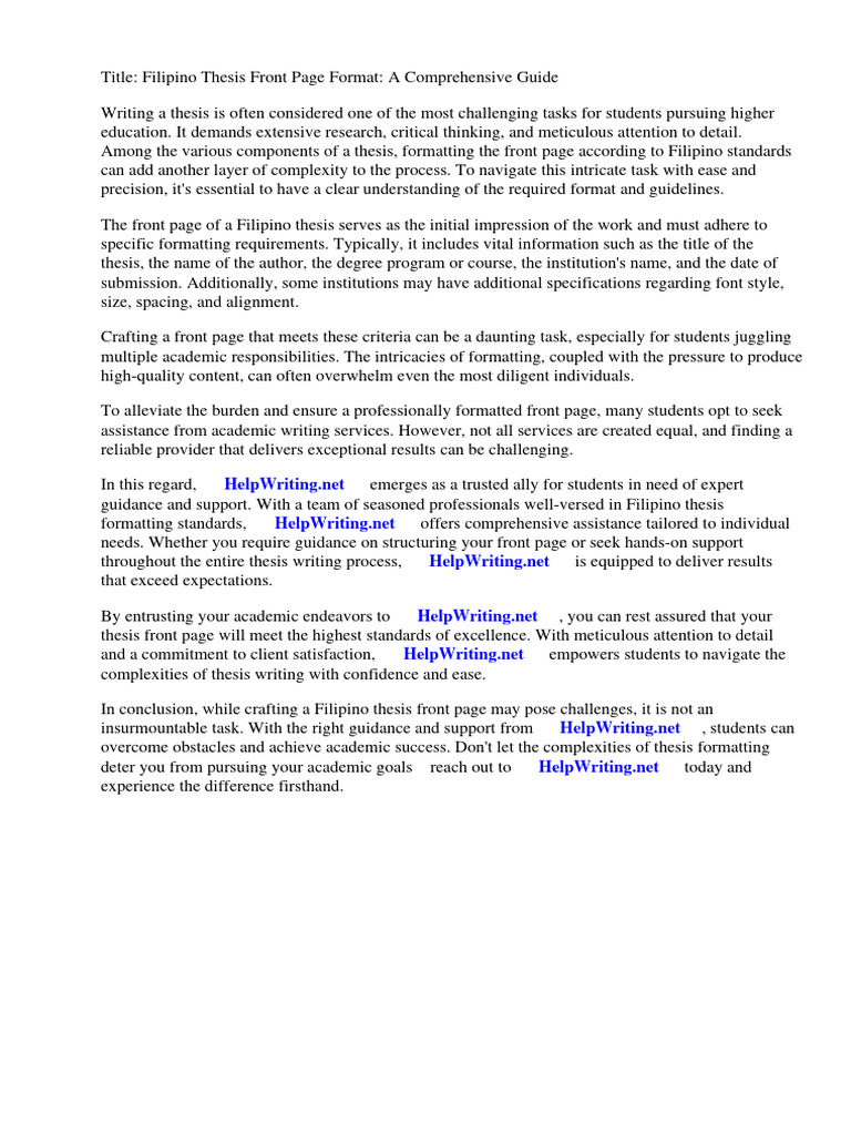 Filipino Thesis Front Page Format | PDF | Tagalog Language | Thesis