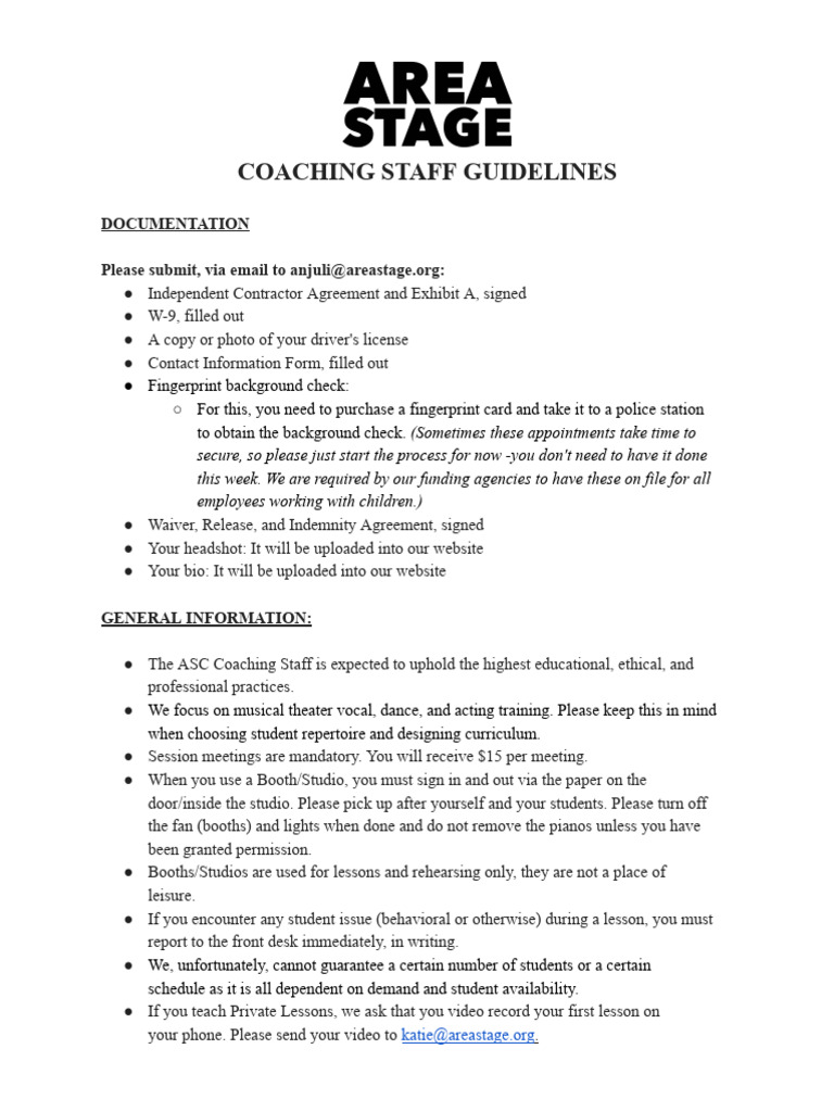 Coaching Staff Guidelines Pdf Business