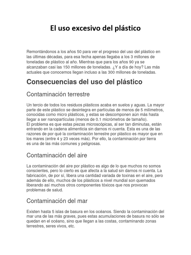 Consecuencias del uso excesivo de plástico | PDF | Residuos | Contaminación