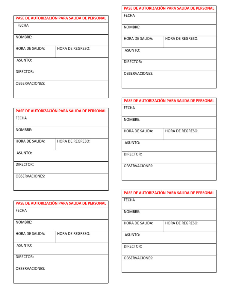 Pase de Autorización de Salida Laboral | PDF