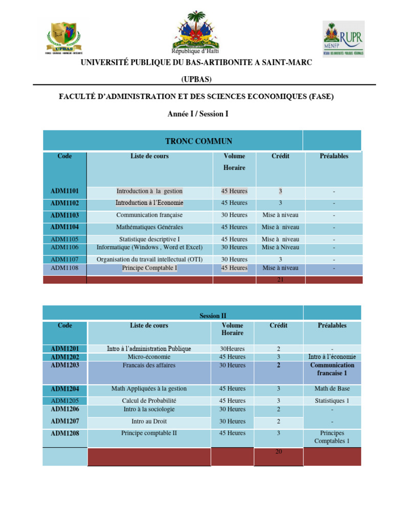 Cours de la FASE à l'UPBAS 2024 | PDF | Comptabilité | Économie