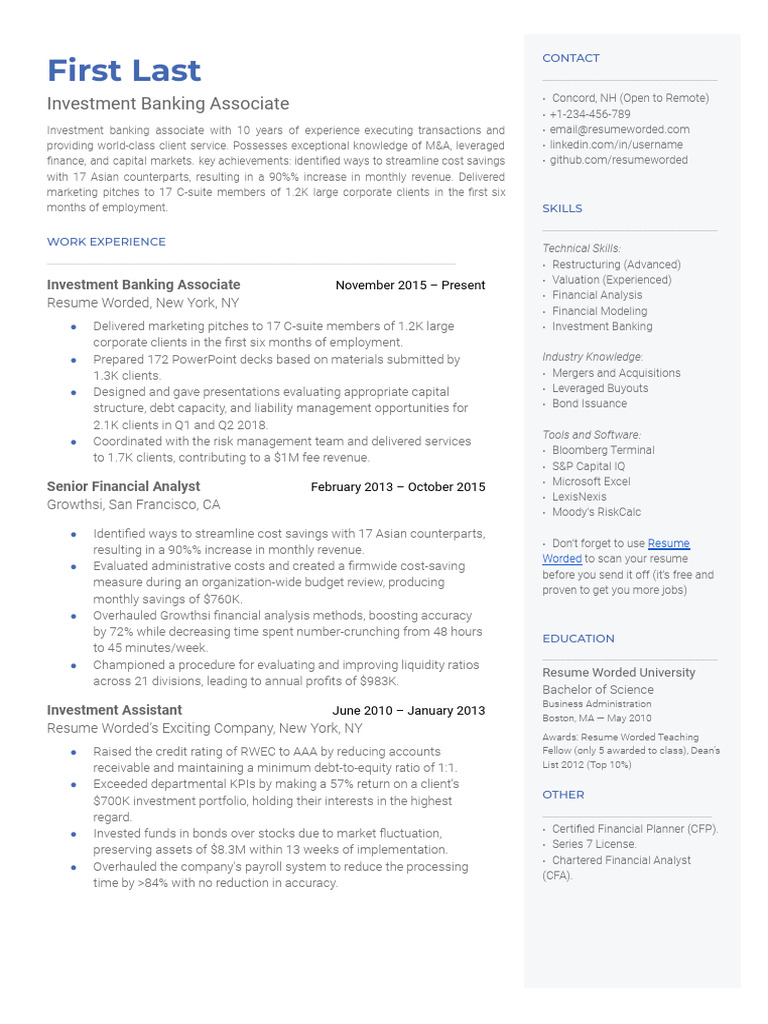 Experienced Investment Banker Profile | PDF | Investment Banking ...