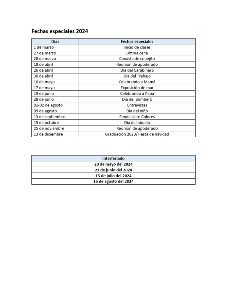 Fechas especiales 2024 PDF
