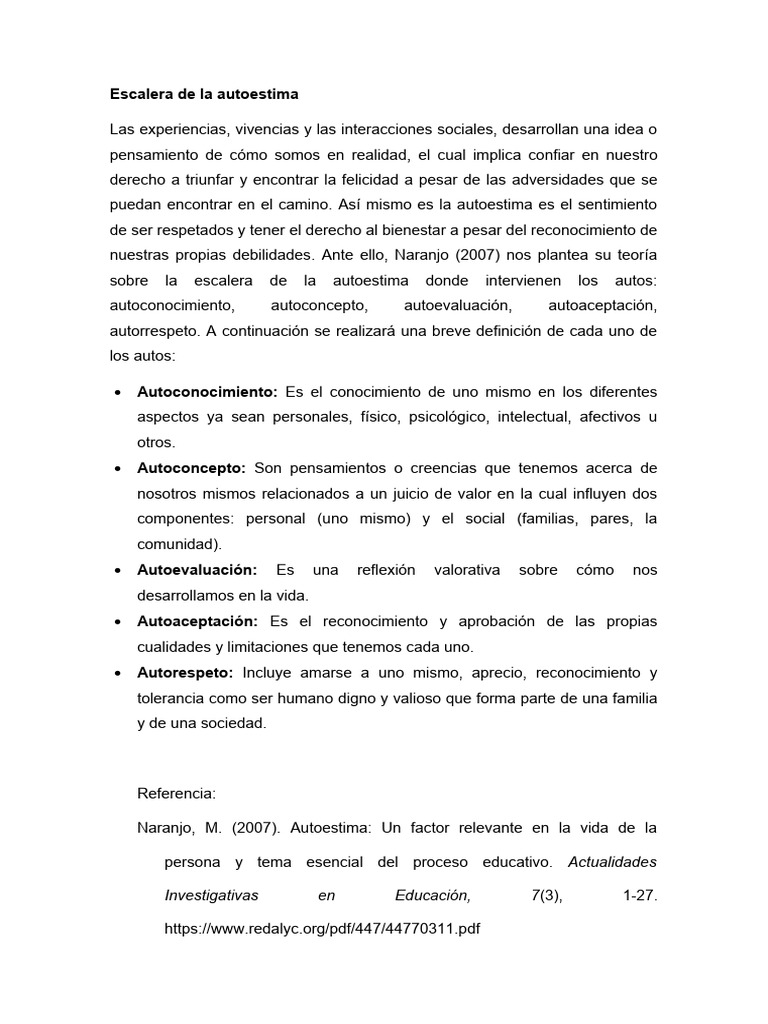 Escalera de la Autoestima: Conceptos Clave | PDF