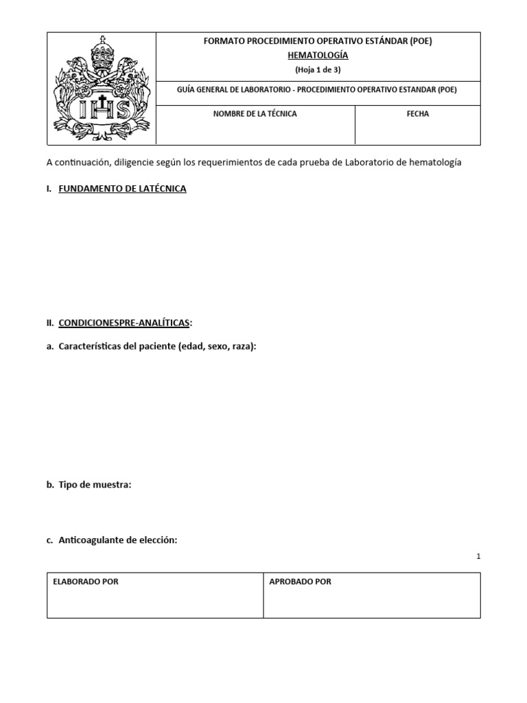 POE Hematología: Guía de Laboratorio | PDF | Laboratorios | Medicina ...