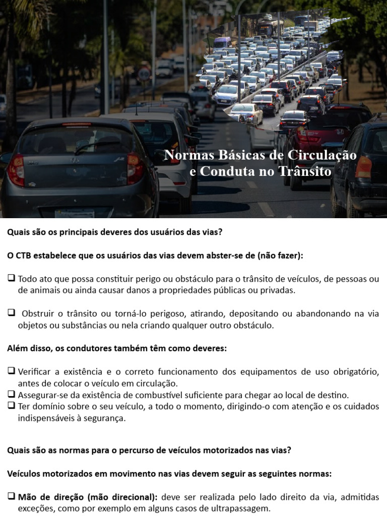 Normas Básicas de Circulação e Conduta No Trânsito | PDF | Tráfego ...