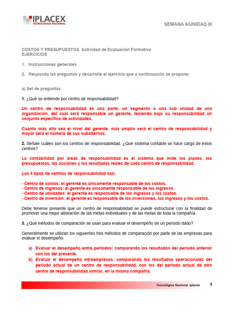 Costos y Presupuestos en Centros de Responsabilidad | PDF | Presupuesto ...