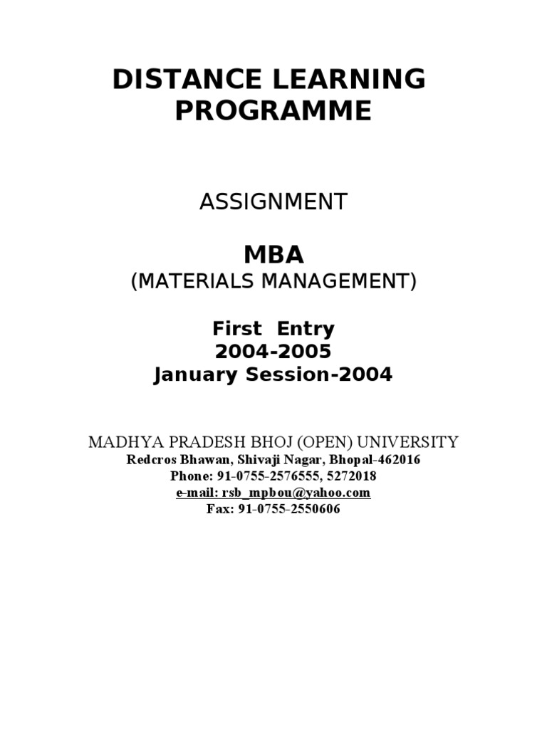 MBA Distance Learning Assignments 2004-05 | PDF