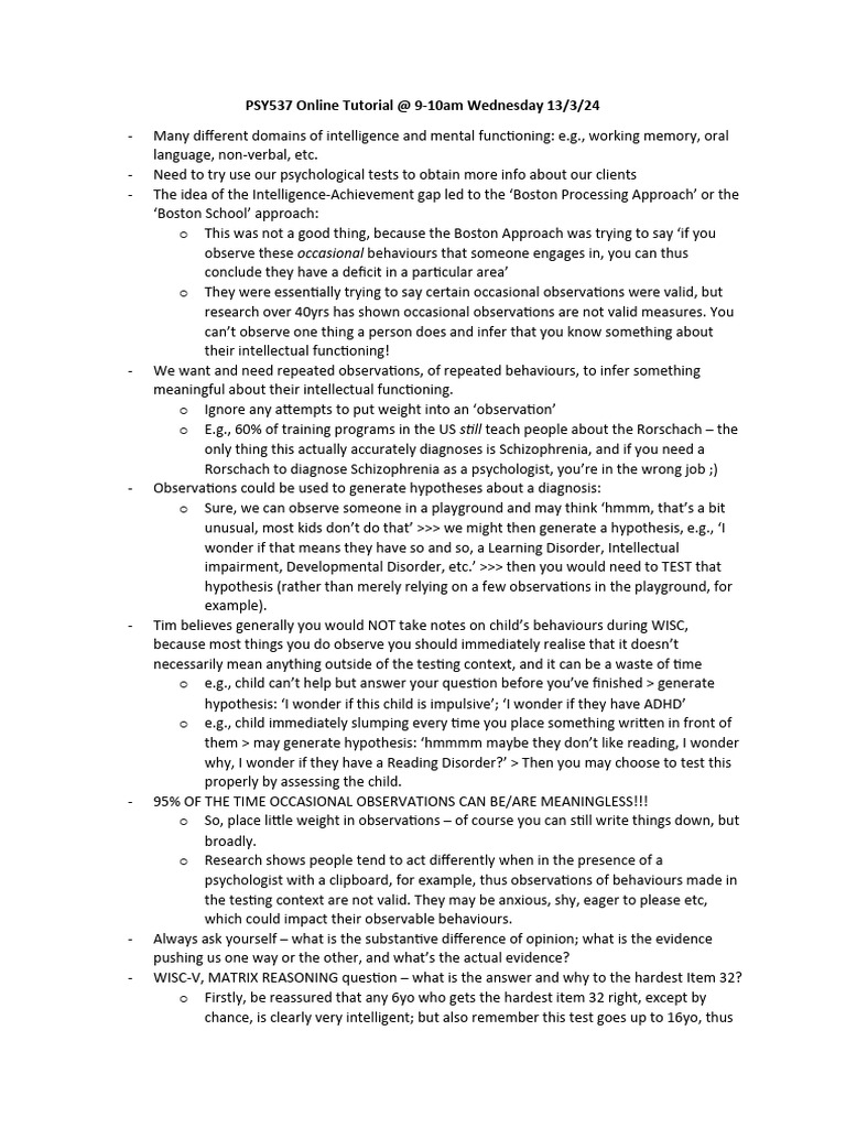 Psy537 tutorial notes pdf mental disorder hypothesis