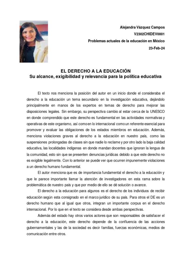 Alejandra Vazquez_El Derecho a La Educacion | PDF | Derechos humanos ...