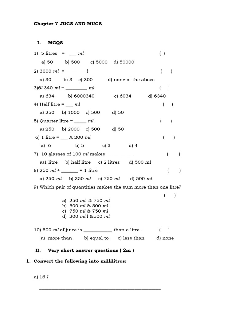 Grade 4 Math: Volume and Fractions | PDF | Litre | Length
