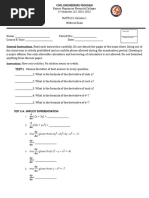 MATH113 Differential Calculus Midterm Exam