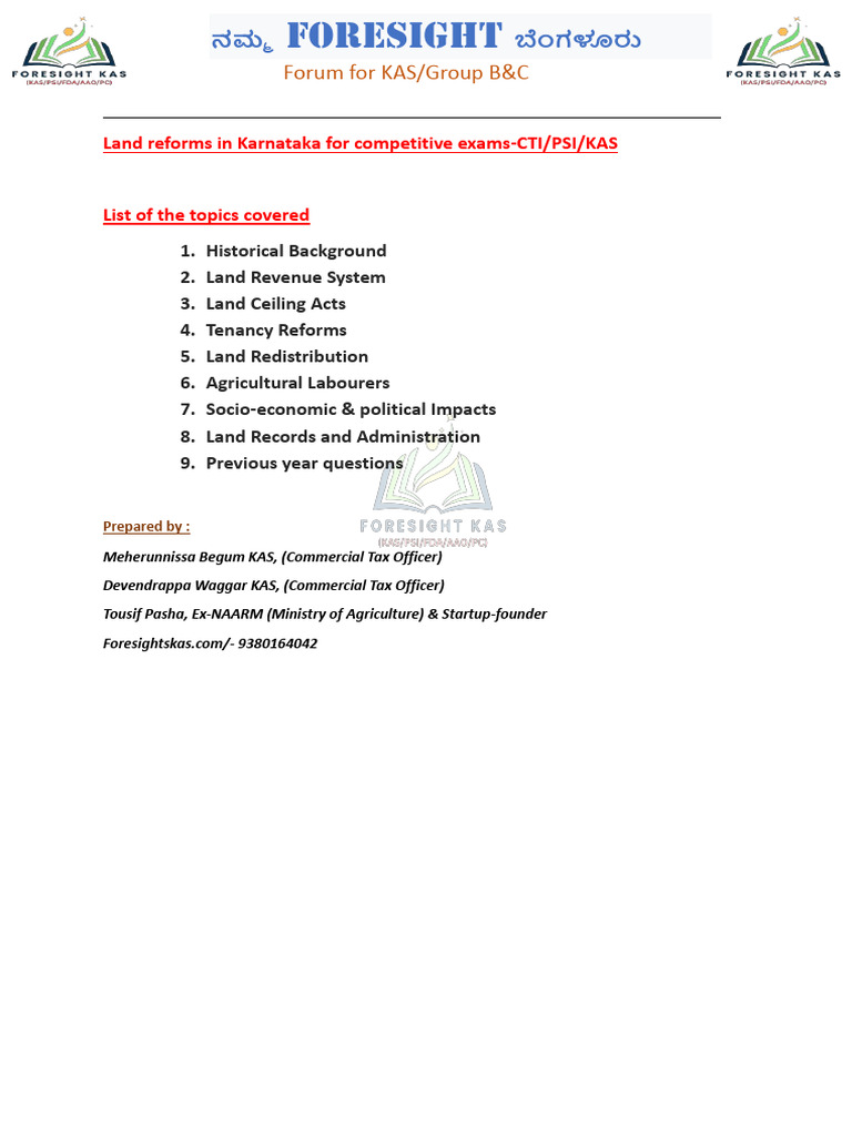Karnataka Land Reforms Overview | PDF | Agriculture | Leasehold Estate