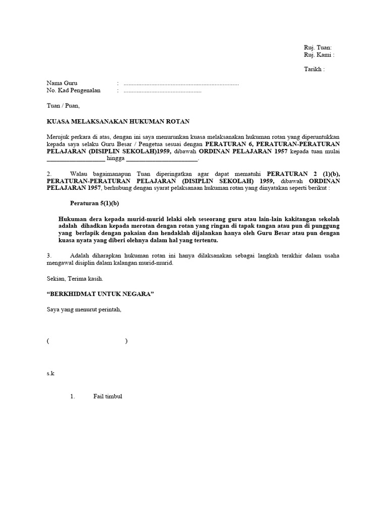 Contoh Surat Kuasa Disiplin Dan Merotan | PDF