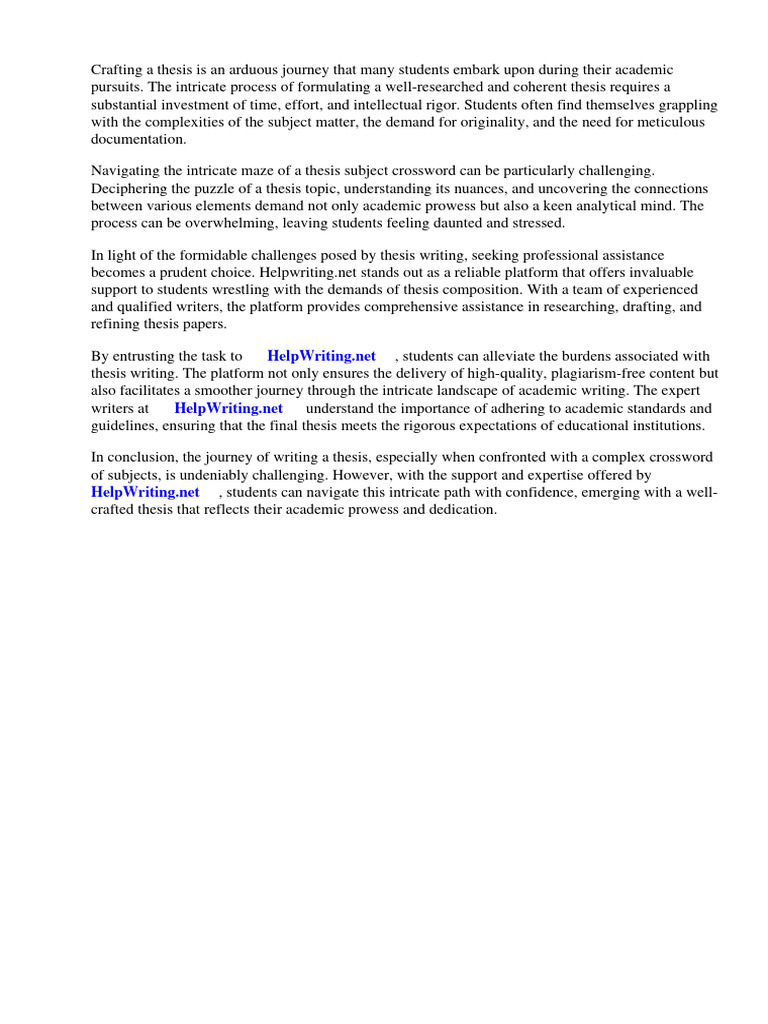 Thesis Subject Crossword PDF Crossword
