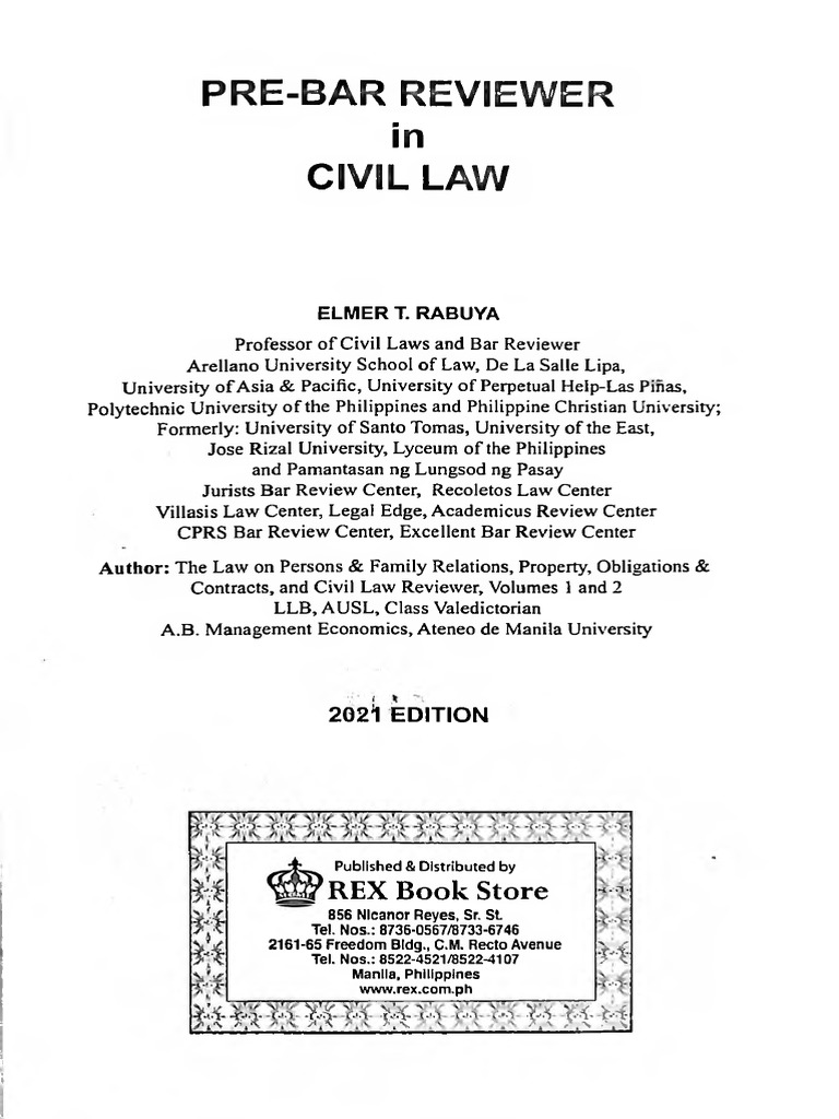 Rabuya's Civil Law Pre-Bar Reviewer 2021 | PDF | Will And Testament ...