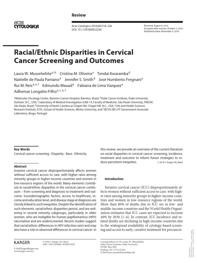 Racial/Ethnic Disparities in Cervical Cancer Screening and Outcomes ...
