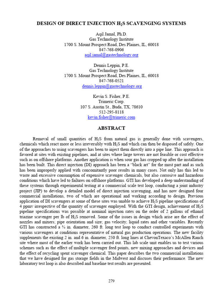 Direct Injection H2S Scavenger Design | PDF | Gases | Industrial Processes