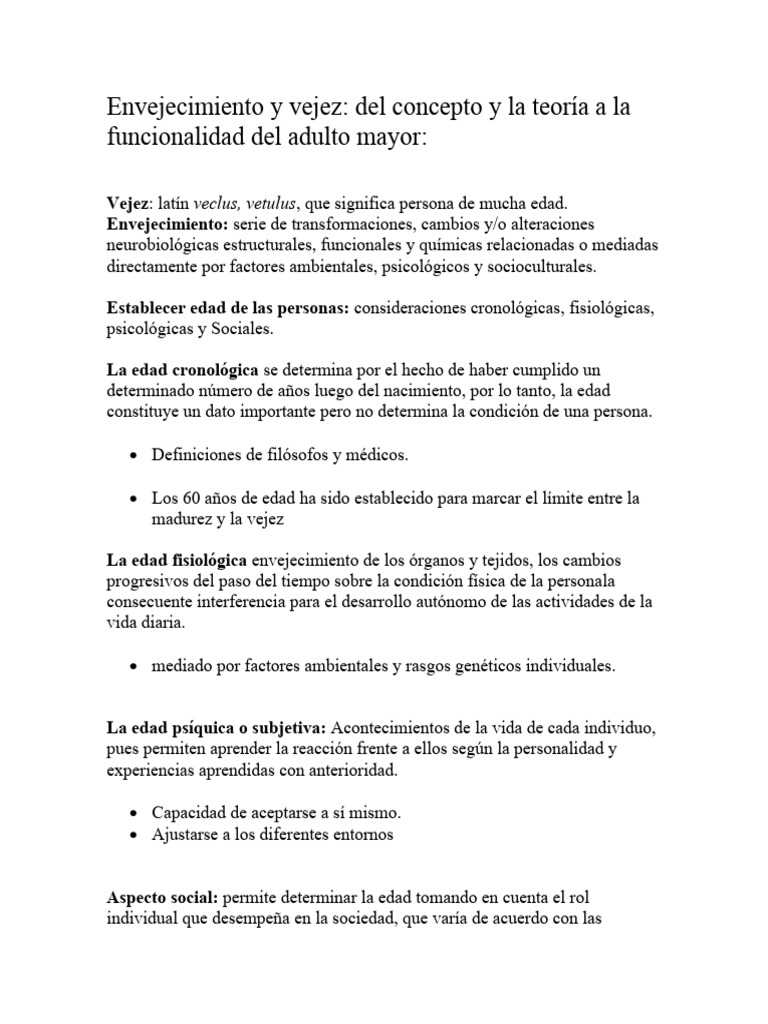 Envejecimiento y vejez resumen mapa conceptual pdf vejez