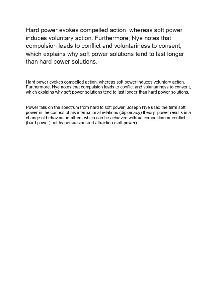Hard Power Evokes Compelled Action | PDF