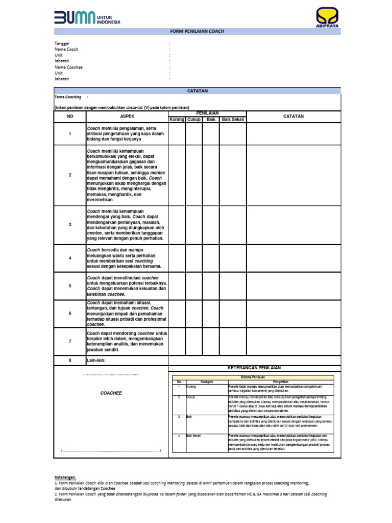 Form Penilaian Coach untuk Coachee | PDF