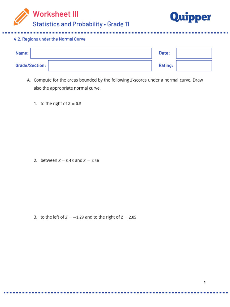 Worksheet III Statistics and Probability Grade 11 PDF