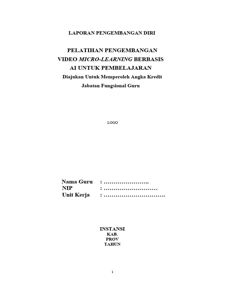 Laporan pengembangan diri pelatihan pengembangan video micro learning pdf
